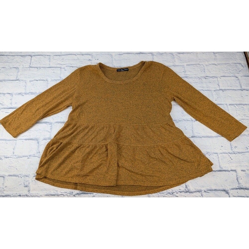 Kim & Cami Peplum Top Size Heathered Mustard Yellow 3/4 Sleeve